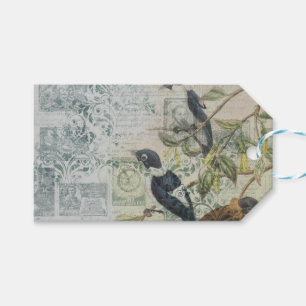 Vintage Bird Ephemera Decoupage Large Gift Bag Presentetikett