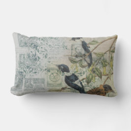 Vintage Bird Ephemera Decoupage Lumbar Cushion Lumbarkudde