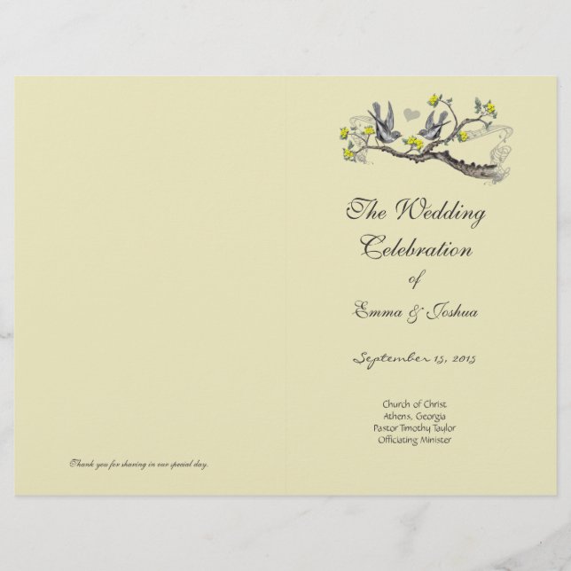 Vintage Bird Gult & Grått TriFold Program Cover (Framsida)