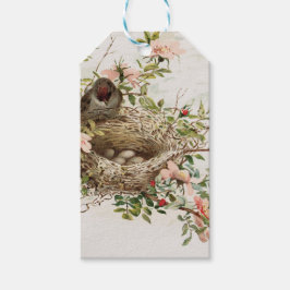 Vintage Bird in Nest Animal Print Presentetikett
