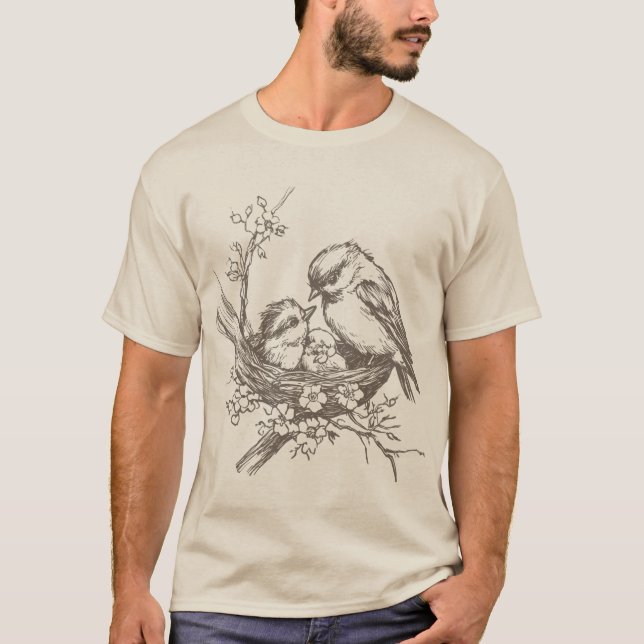 Vintage Bird in Nest T Shirt (Framsida)
