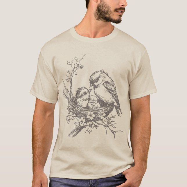 Vintage Bird in Nest T Shirt (Framsida)