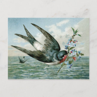 Vintage Bird med Blommar Gren Vykort