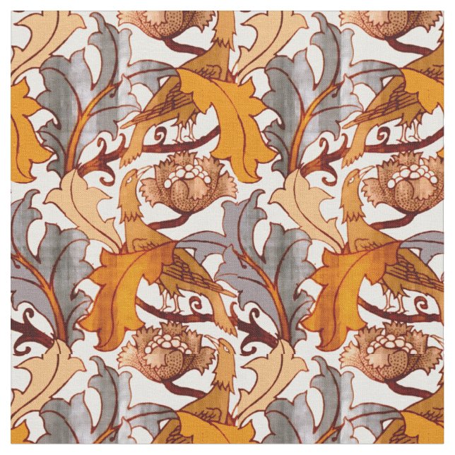 Vintage Bird och Blommönster av Charles Voysey Tyg (Närbild)