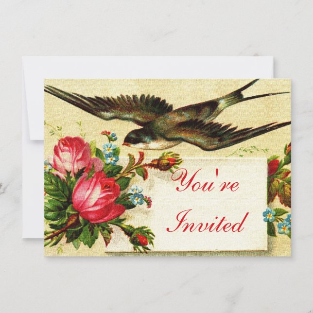Vintage Bird och Ro Tea Party Inbjudningar (Framsida)