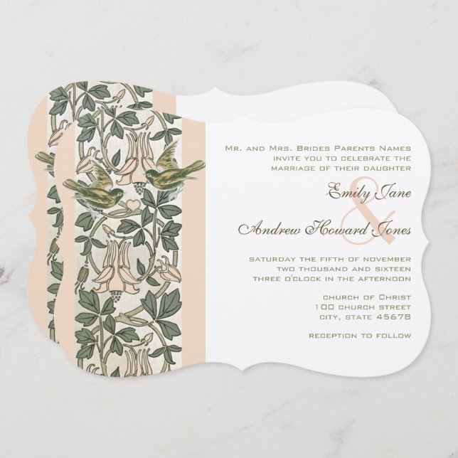 Vintage Bird  Pinkhoney Suckle Blommigt Bröllop Inbjudningar (Fram/baksida)