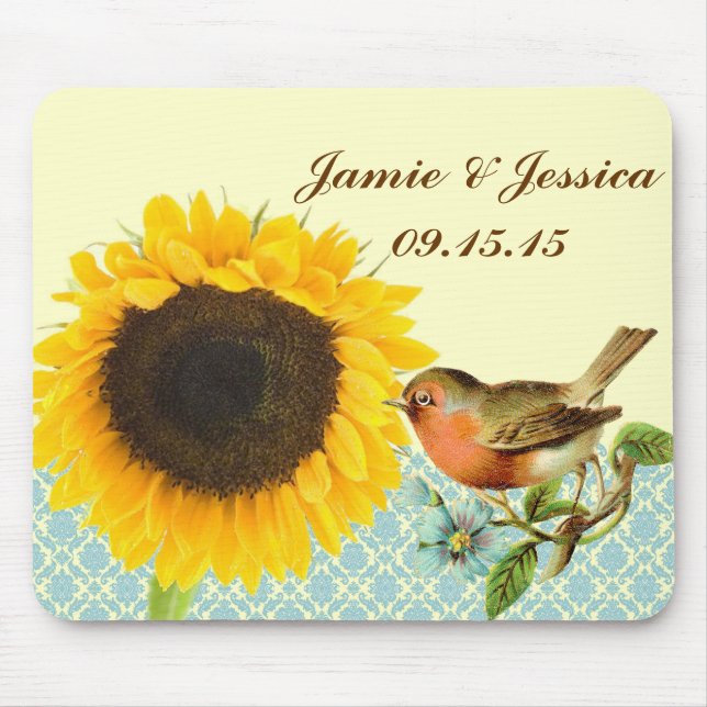 Vintage Bird Sunflower Musmattor (Framsidan)