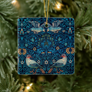 Vintage bird William Morris blommigt art Julgransprydnad Keramik