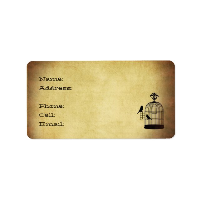vintage Birdcage frimärke. Adressetikett (Framsidan)