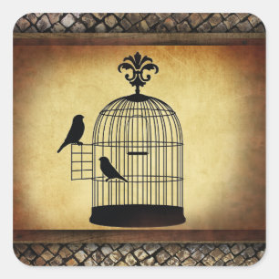 vintage Birdcage frimärke. Fyrkantigt Klistermärke
