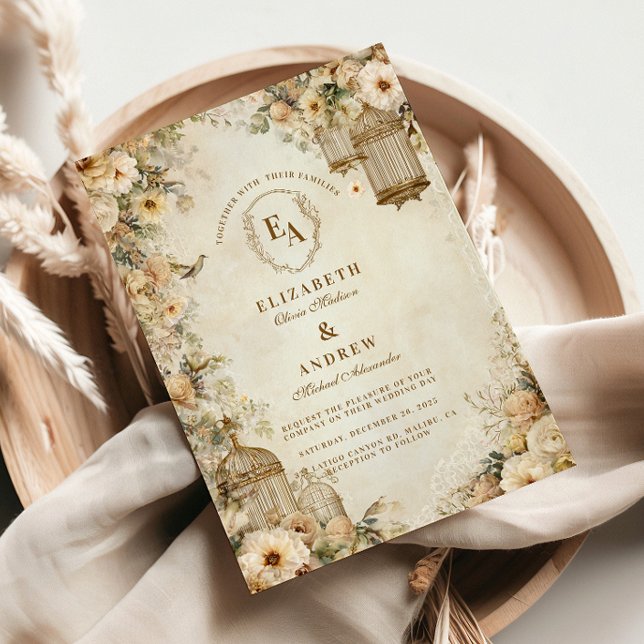 Vintage Birdcage Garden Firande Inbjudningar (Skapare uppladdad)