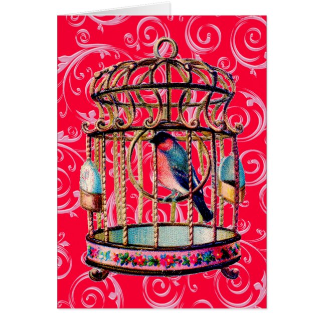 Vintage Birdcage Hälsningskort (Framsidan)