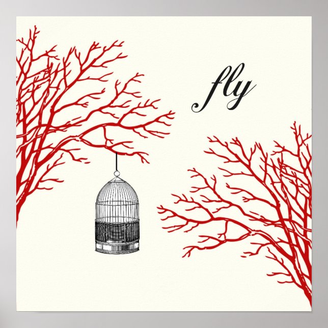 Vintage Birdcage Red Grenar fly Poster (Framsidan)