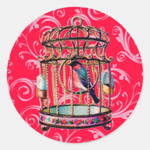 Vintage Birdcage Runt Klistermärke