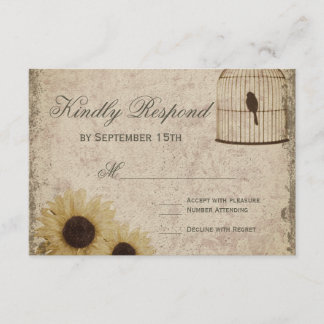 Vintage Birdcage Rustic Sunwers Bröllop OSA Kort