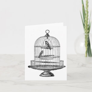Vintage Birdcage with Birds...notecard Kort