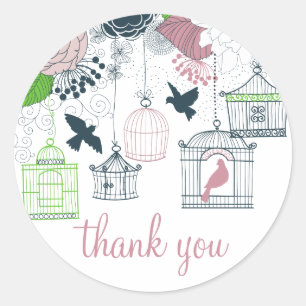 Vintage Birdcages Vår Blommigt Tack Sticker Runt Klistermärke