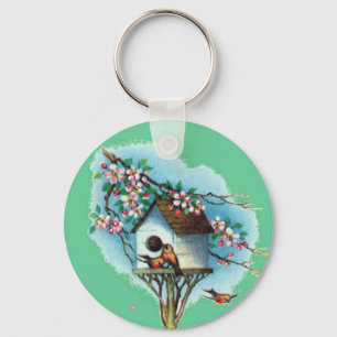 Vintage Birdhouse Nyckelring