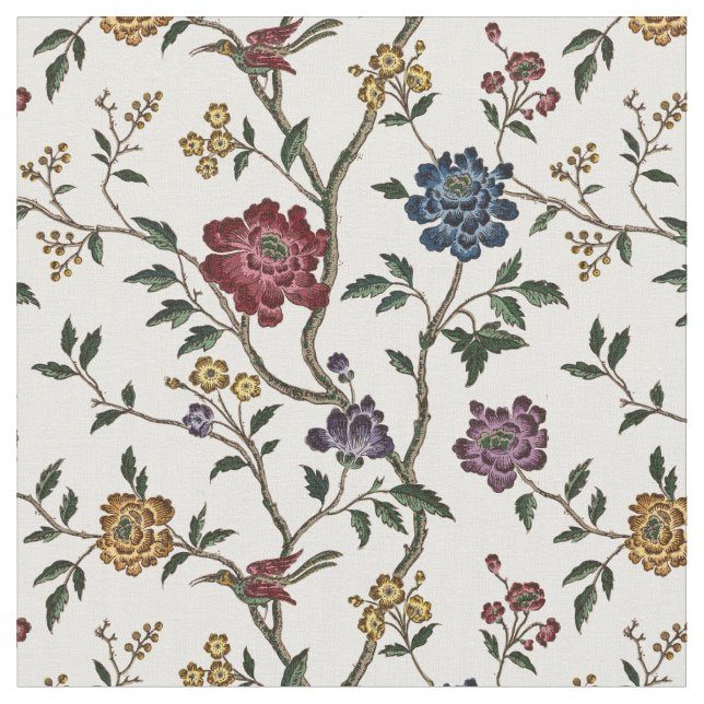 Vintage Birds and Flowers Mönster Tyg (Närbild)