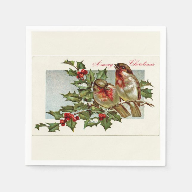 Vintage Birds and Holly Light Gult jul Pappersservett (Framsidan)