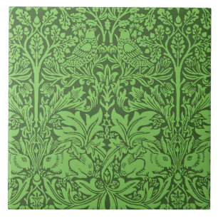 Vintage Birds and Rabbits, emerald grönt Kakelplatta