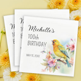 Vintage Birds Canaries Flowers 100 Birthday Pappersservett
