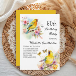 Vintage Birds Canaries Flowers 60:e födelsedagen Inbjudningar