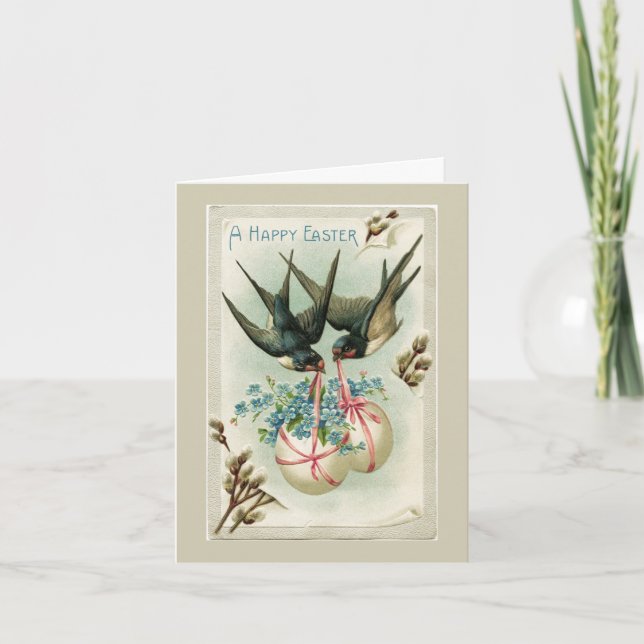 Vintage Birds Carriage Påskägg Gult Note Helgkort (Framsida)