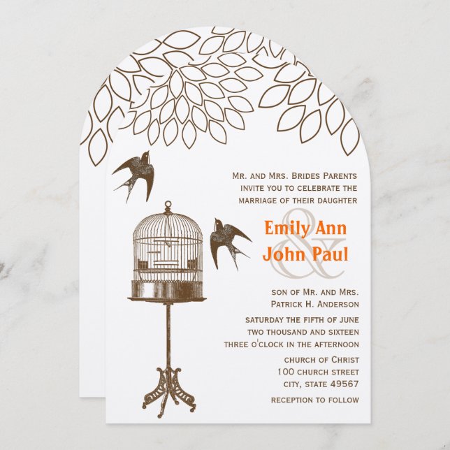 Vintage Birds Chrysanthemum Blommigt Bröllop Inbjudningar (Fram/baksida)