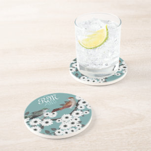 Vintage Birds Coasters Brud & Brudgum Initialer Underlägg Sandsten