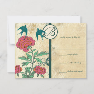 Vintage Birds Damask Kålros Bröllopsinbjudningar Inbjudningar