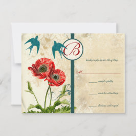 Vintage Birds Damask Poppy Wedding bjudande OSA Kort