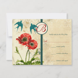 Vintage Birds Damask Poppy Wedding bjudande OSA Kort