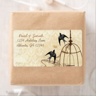 Vintage Birds Damask Svala Brun Fågelbur Fraktsedel