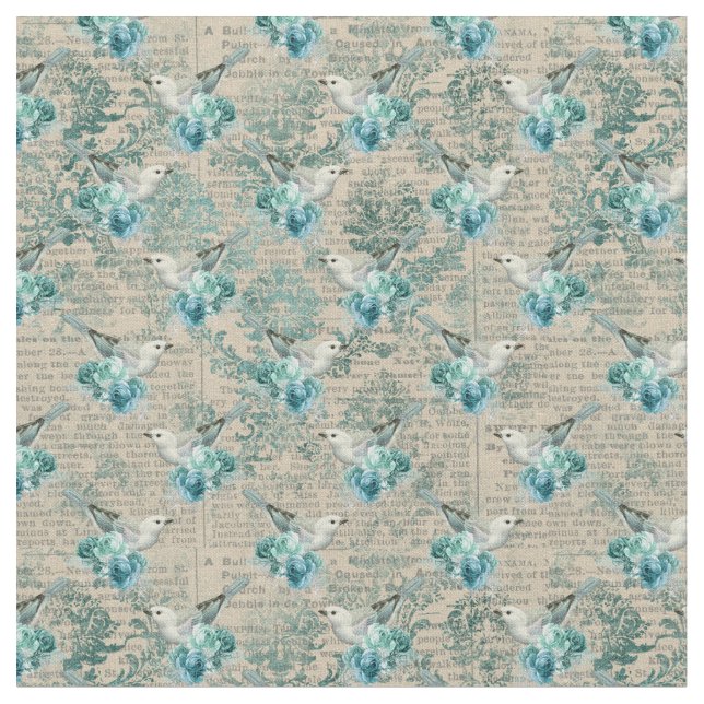 Vintage Birds Fabric Tyg (Närbild)