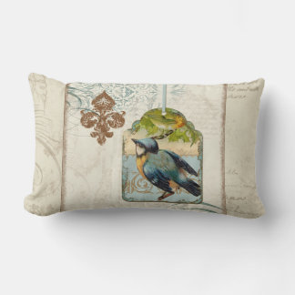 Vintage Birds Fleur de Lis Songbird Swirl Collage Lumbarkudde