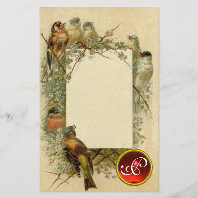 VINTAGE BIRDS GEM MONOGRAM BREVPAPPER (Framsida)