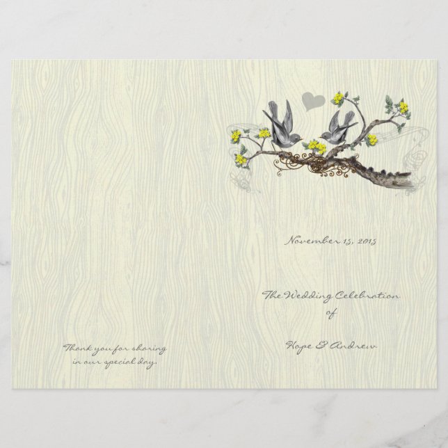 Vintage Birds Gult & Grått Woodgrain Program (Framsida)