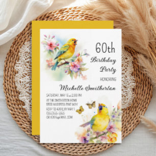 Vintage Birds Kanariefåglar Blommor 60-årsdag Inbjudningar
