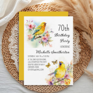 Vintage Birds Kanariefåglar Blommor 70-årsdag Inbjudningar