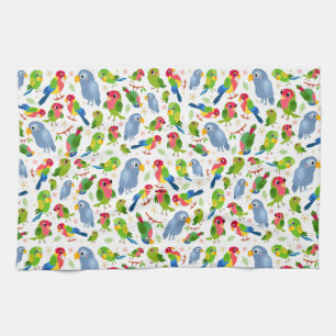 Vintage Birds Mönster, Colorful parakeet mönster Kökshandduk