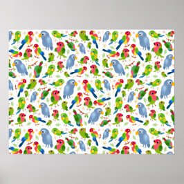 Vintage Birds Mönster, Colorful parakeet mönster Poster