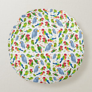 Vintage Birds Mönster, Colorful parakeet mönster Rund Kudde