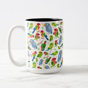 Vintage Birds Mönster, Colorful parakeet mönster Två-Tonad Mugg