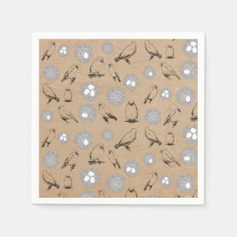 Vintage Birds & Nest Rustic Kraft Brown Pappersservett