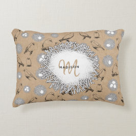 Vintage Birds & Nest Rustic Kraft Brown Prydnadskudde