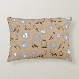 Vintage Birds & Nest Rustic Kraft Brown Prydnadskudde