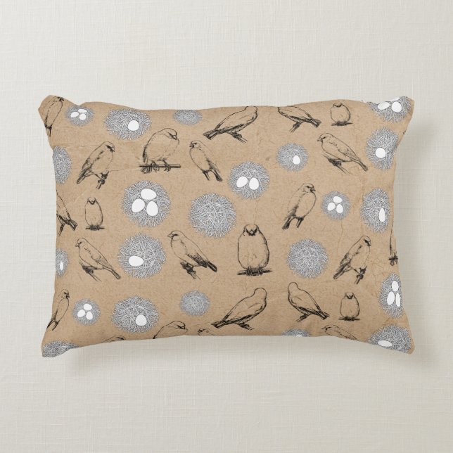 Vintage Birds & Nest Rustic Kraft Brown Prydnadskudde (Framsidan)