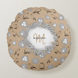 Vintage Birds & Nest Rustic Kraft Brown Rund Kudde