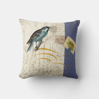 Vintage Birds Postage Frimärke Songbird Swirl Coll Kudde